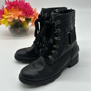 Sorel Black Leather Warm Ankle Boots for Kids Size 1 KS5641 BAB7604C